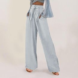 Women's Pants Summer Cargo Sweatpants Women 2023 Casual Solid Loose Pockets Elastic Belt Waist Long Trousers Female Streetwear