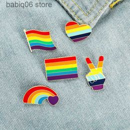 Pins Brooches Cartoon New Creative Rainbow Series Jewellery Bracelet Personalised Rainbow Bridge Love Shape Bracelet Paint Emblem T230605