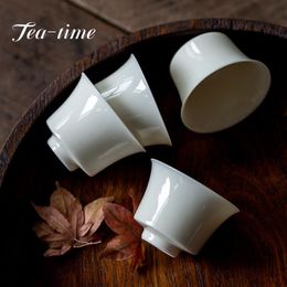 Teaware 2pc/lot 30ml Handmade Apricot White Ceramic Tea Cup Antique Small Bucket Hat Teacup Japanese Kung Fu Teaset Porcelain Master Cup