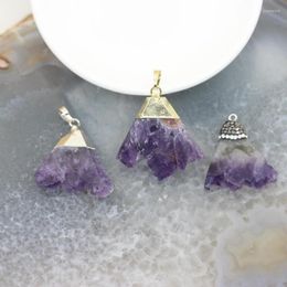 Charms 5pcs Raw Amethysts Druzy Slab Pendants Bulk Paved Rhinestones Purple Quartz Geode Drusy Slice Necklace Jewellery Wholesales