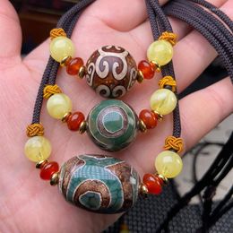 Pendant Necklaces Ancient Natural Tibetan Dzi Agates Necklace Three Eyes Red Agat Real Turquoises Stone Choker For Women Healing