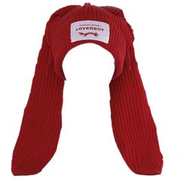 Wide Brim Hats Bucket Long Ear Hat Skullies Beanie Cute Bunny Rabbit Ears Crochet Knitted For Women Winter Warm Caps 230605