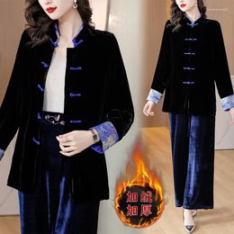 Ethnic Clothing Modern Fashion China Tang Suit Oriental Black Padded Jacket Woman Winter Thicken Warm Coat Chinese Year Clothes Women 2023