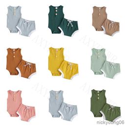 Clothing Sets 0-24M Infant Clothes Toddler Newborn Baby Boys Girls Sleeveless Button Bodysuits and Elastic Pants 2PCS Ribbed Knitted