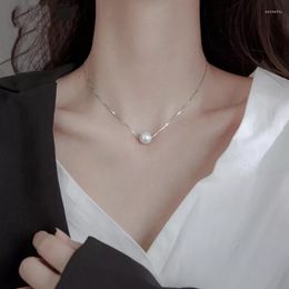 Pendant Necklaces Silver Colour Round Pearl Necklace For Women Luxury Clavicle Chain Collar Choker Fashion Charm Small Fresh Jewellery Trendy