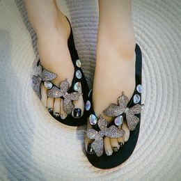 Beach Diamond Butterfly Flat Herringbone Slippers Summer New Style Original Black Sandals Clip Toe Slippers Original WomenShoes