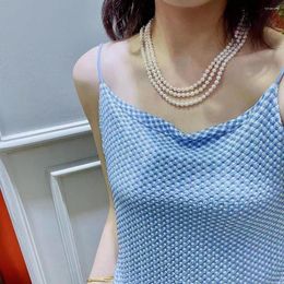 Chains 5-6mm Three Layers Fine Jewellery Natural Fresh Water White Peals Multi Necklaces For Women Pearls