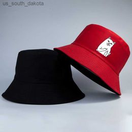 Men Women Summer Reversible Bucket Hat Girl Boy Hip Hop Funny Cat Streamers Lace Up Visor Cap Ladies Sun Hat Male Panama Cap L230523