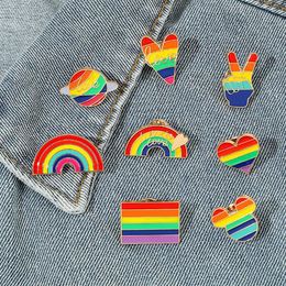 Rainbow colors Enamel Cute Cartoon Pins Heart-shaped flag banner Brooches Metal Badges Bag Clothes Pin Up Jewelry Gift