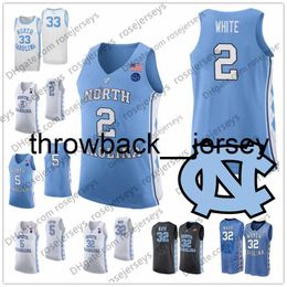 thr 2020 North Carolina Tar Heels Basketball Blue Black White 2 Coby 13 Cameron Johnson 32 Luke Maye 5 Nassir Little UNC Jerseys 4XL