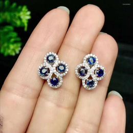 Stud Earrings Natural And Real Sapphire S925 Sterling Silver Jewellery Women Blue