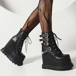 Boots Female Platform Super High Heels Ankle Women Boots Shoe Design Gothic Brand Design Motorcycle Booties Shoes Size 43 Z0605