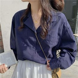 Women's Blouses Alien Kitty Dark Blue Shirts Women Full Sleeve Solid Chic Office Lady Streetwear 2023 Minimalist Elegant Work Wear Tops