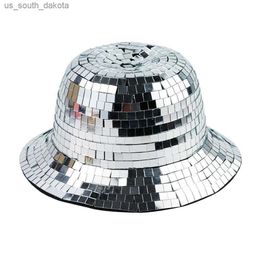 Glitter Mirror Disco Bucket Hat Stunning Disco Ball Hats for DJ Glitter Sequins Bucket Hat for Club Stage Bar Party Dance L230523
