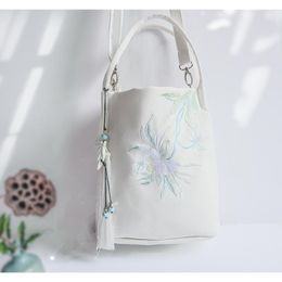 Evening Bags Original Design Fairy Flower Embroidery Bucket For Women Chinese Vintage Canvas Fabric Flap Purse And Handbags Shoulder Bag