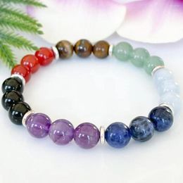 Link Bracelets MG1916 7 Chakra Gemstone Handmade Bracelet Womens Black Tourmaline Energy Wrist Mala Yoga Jewellery