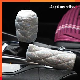 New Car Gear Shift Knob Collars Handbrake Grips Cover Protector Anti Slip Kit Shiny Quilted Embroidery Decor Interior Accessories