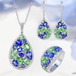 Valuable Gemstones Promise Jewellery set Real 925 sterling silver Bijou Wedding Earrings Rings Necklace for women Bridal Jewellery