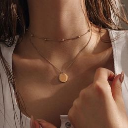 Chains 925 Sterling Silver Double-Layer Bead Necklace Women's Summer Collarbone Chain Round Pendant Vintage Fashion Jewellery