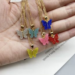 Colourful Acrylic Butterfly Pendant Necklace Fluorescent Fashion Gold Alloy Necklace Jewellery Ladies Necklaces Accessory With Gift Card