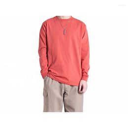 Men's Casual Shirts American Oversized Heavy Cotton Long -sleeved T -shirt Round Neck Loose Men's Pure White Bottom Shirt Body