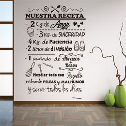 Spanish Recipe Wall Stickers Nuestra Receta Vinyl Wall Decal Restaurant Kitchen Decoration Removable Wall Window Decals RU186