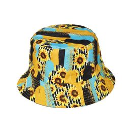 Wide Brim Hats LDSLYJR Cotton Sunflower Print Bucket Fisherman Outdoor Travel Men's and Women's Sun Hat G230603