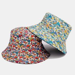 Wide Brim Hats 2023 Four Seasons Cotton Cartoon Mushroom Printing Barrel Fisherman Outdoor Travel Sun Hat Men and Women 169 G230603