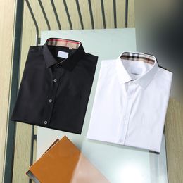 남자 드레스 셔츠 플렉스 칼라 슬림 한 긴 소매 셔츠 디자이너 고급 격자 무늬 줄무늬 인쇄 스프링 가을 캐주얼 한 두꺼운 면화 남성 의류 주름없는 검은 흰색