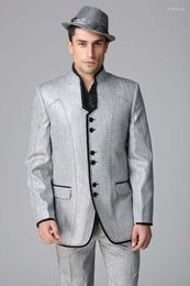 Men's Suits Light Gray Stand Collar Men Custome Homme Latest Designs 2023 Fashion Tuxedos Cool Handsome Party Prom Suits(Jacket Pant)