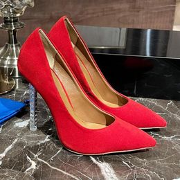 Dress Shoes Est Spring Autumn Pumps Suede Genuine Leather Women Pointed Toe Super High Heel Crystal Decor Elegant Trendy Concise