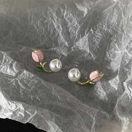 Stud Earrings Artificial Pearl Earring Tulip For Women Party Korean Fashion Trend Wedding Gold Colour Metal Accesorios Jewellery