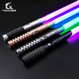 LED Light Sticks TXQSABER RGB Pixel Smooth Swing Lightsaber Metal Handle Heavy Duelling Colours Change Force Varety Sounds Blaster Laser Sword Toys 230605