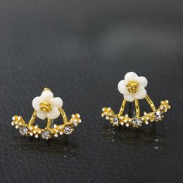 Women's s925 Silver luxurious Stud Earrings 18K Gold Plated Simple Women's Shiny Crystal Flower Stud Earrings Back Hanging Ear Jewelry Designer Jewelry Earrings