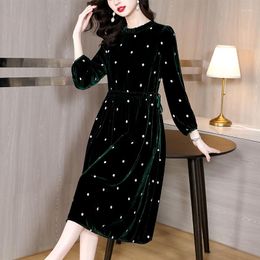 Casual Dresses Temperament High-End Gold Velvet Dress 202 Long-Sleeved Autumn Western Style Thickened Long Skirt Bottoming Large Size