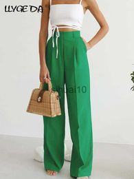 Women's Pants Capris Women Casual Elegant Long Pants Green High Waist Wide Leg Trouser Female 2023 Summer Chic Pocket Zipper Office Ladies Trousers J230605
