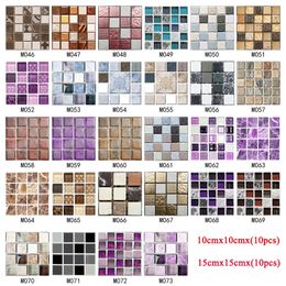 10 Pcs/set Mosaic Landscaping Decoration Self-adhesive Wall Stickers Home Kitchen Bathroom Waterproof Simulation Tile Stickers