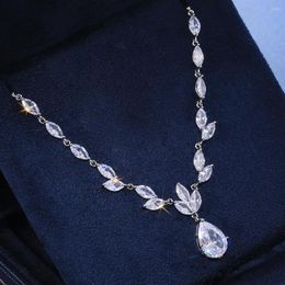 Pendant Necklaces Fashion Luxury Big Pear Shape Cubic Zircon Pendent Necklace Women Wedding Engagement Party Noble Jewelry