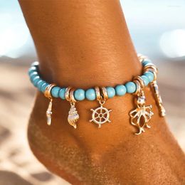 Anklets Trend Fashion Accessories Anklet Creative Retro Beach Conch Rudder Octopus Pendant Women's Jewelry Gift