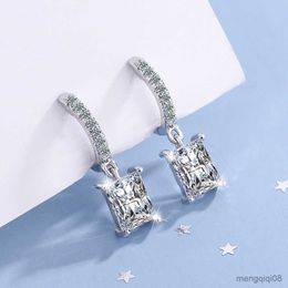 Charm Simple Style Silver Needle Heart Rectangular Flash Inlaid Row Earrings For Women Girl Jewellery Gift R230605