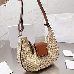 Grass Woven Underarm Bag Straw Tote Handbag Crossbody Bags Ladies Clutch Handbags old flower saddle Bag Internal Zipper Pocket Genuine Leather