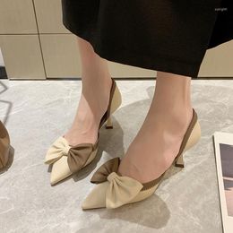 Dress Shoes 2023 Trend Colour Matching Bow High Heels Women's Stiletto Slip-on Hollow Pointed Toe Non-slip Elegant Pumps