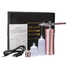 Spraypistolen Pink Airbrush Compressor Kit 0.4mm Spray Portable Mini Sprayer for Art Craft Model Paint Spraying Cake Tattoos Nail Tools Supply