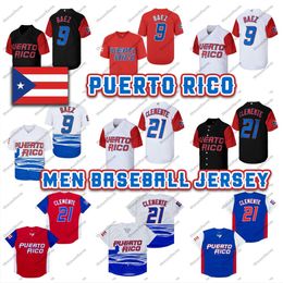 Men's Youth Puerto Rico #21 Clemente Baez #9 Baseball Jersey