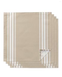 Table Napkin 4pcs Khaki Striped Country Farmhouse Square 50cm Wedding Decoration Cloth Kitchen Dinner Serving Napkins