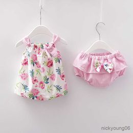 Clothing Sets New Newborn Baby Girls Clothes Sleeveless Dress and Briefs 2PCS Outfits Set Striped Printed Cute Summer Sunsuit 0-24M