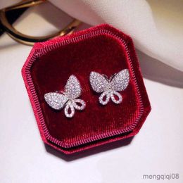 Charm Elegant Silver Needle Butterfly With Full Crystal Stud Earrings For Women R230605
