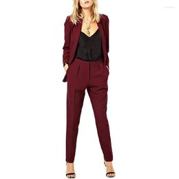 Women's Two Piece Pants Fashion Red Women Suit 2 V Neck Slim Fit Business Office Uniform For The Costume Femme Jacket With