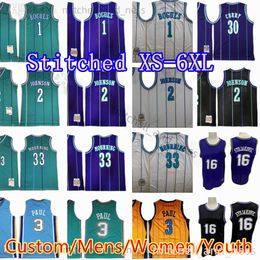 Throwback Tyrone 1 Muggsy Jersey Custom XS-6XL Retro Stitched Basketball Jerseys Larry 2 Johnson Dell 30 Curry Alonzo 33 Mourning Chris 3 Paul 16 stojakovic