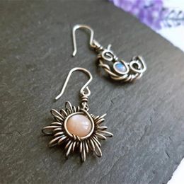 Hoop Earrings Bohemia Sun And Moon Silver Colour Crystal Drop For Women Female Boho Fashion Jewellery Gift Her
